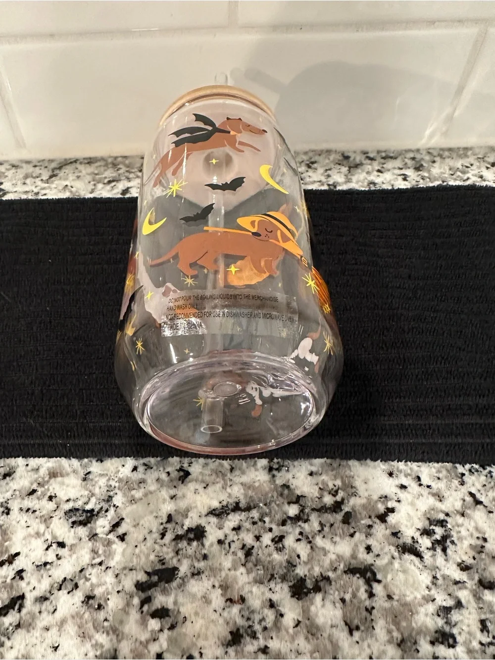 Halloween Dog & Pumpkin Plastic Canister with Bamboo Lid